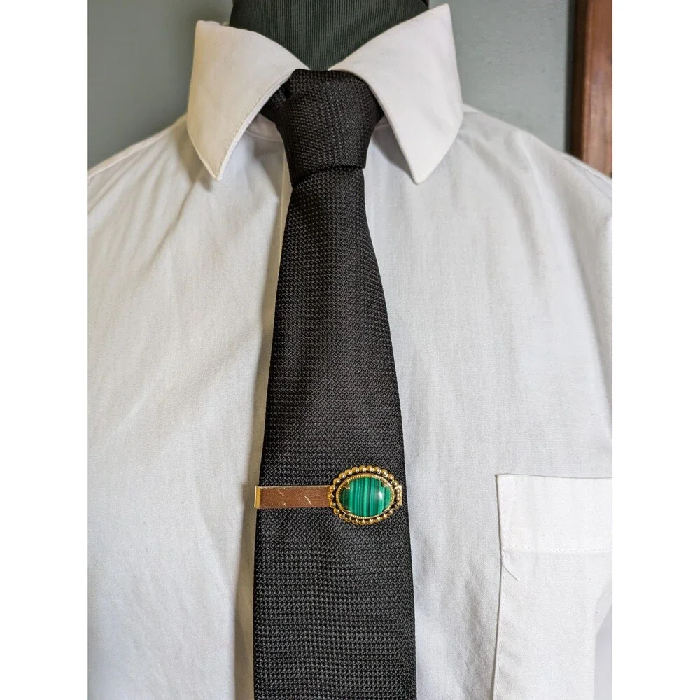 Vintage Malachite Cabachon Tie Bar, Mens Dressware Accessories